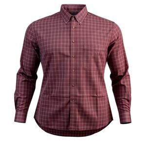 Puritan Mens Plaid Button Up Shirt Red Cotton Blend Long Sleeve XL